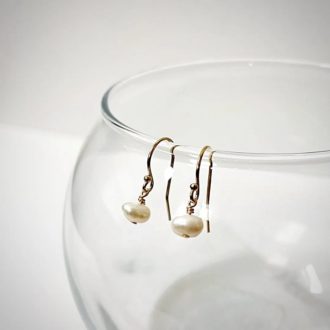 Tiny Freshwater Pearl Earrings with Gold Filled Wires