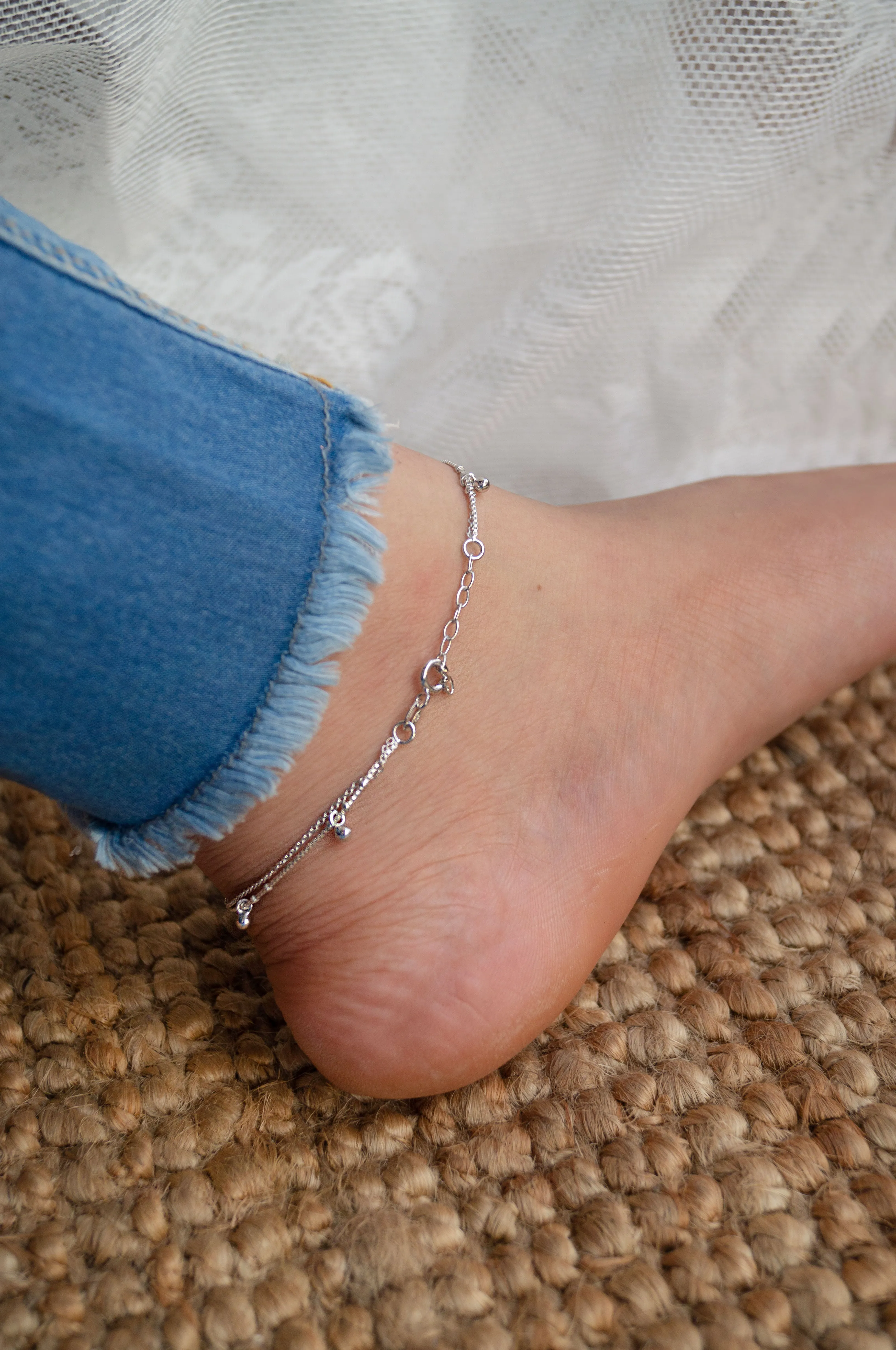 Tiny Little Ball Charms Rose Gold Plated Sterling Silver Anklet