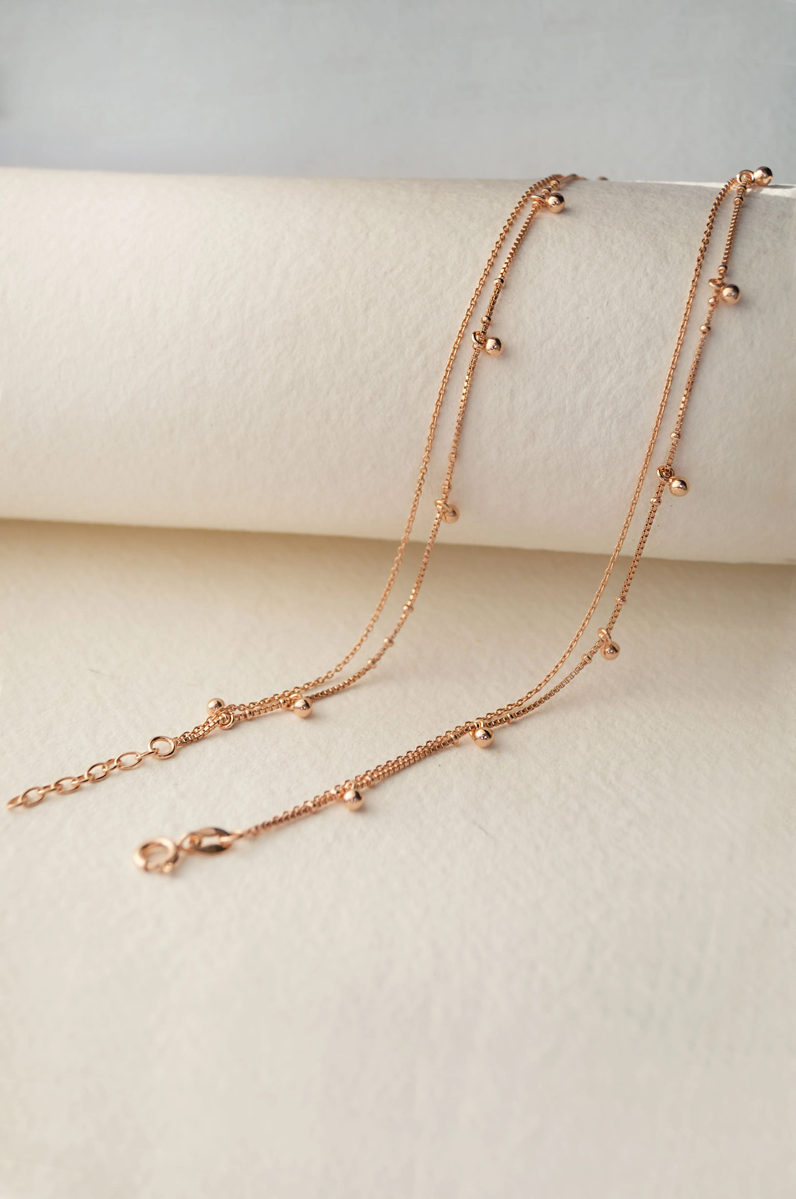 Tiny Little Ball Charms Rose Gold Plated Sterling Silver Anklet