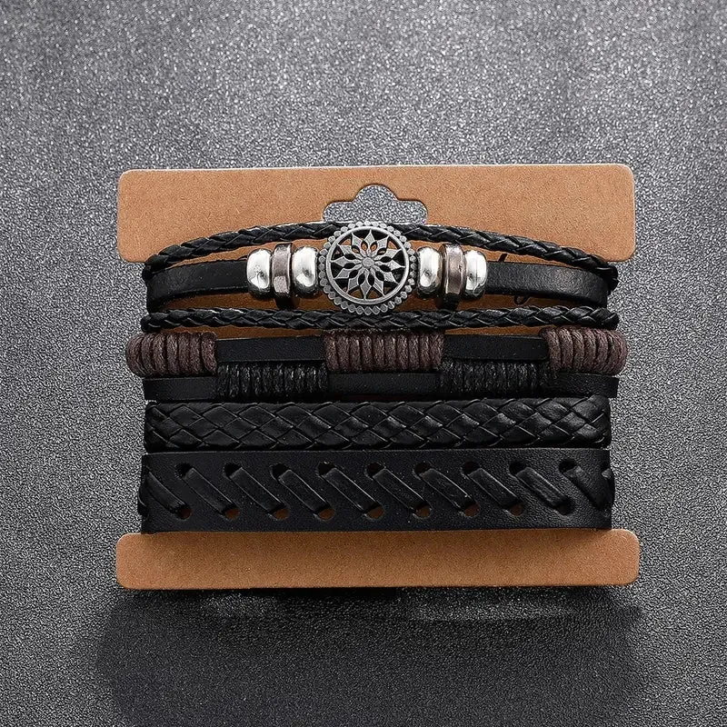 Vintage Leather Woven Bracelets Fashionable Charm for Men