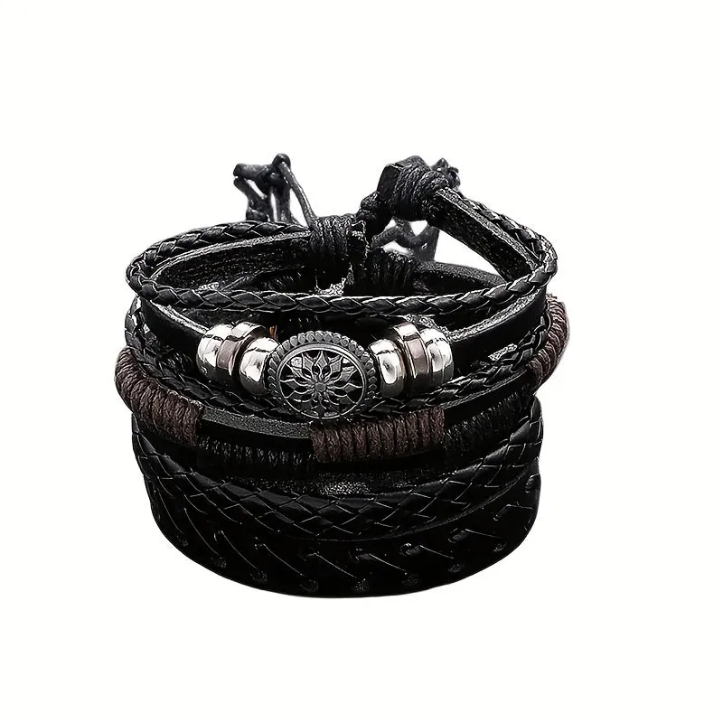 Vintage Leather Woven Bracelets Fashionable Charm for Men