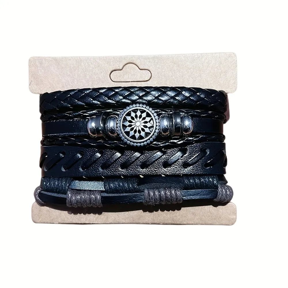 Vintage Leather Woven Bracelets Fashionable Charm for Men