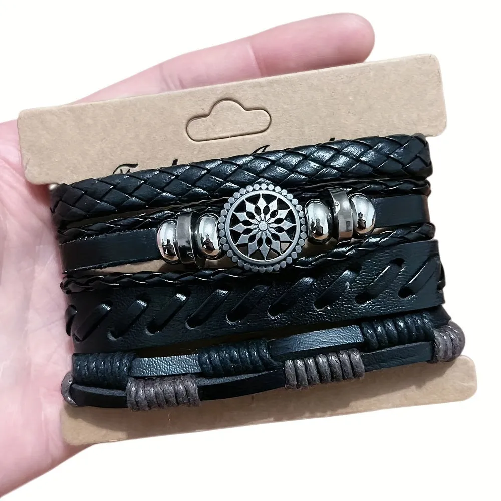 Vintage Leather Woven Bracelets Fashionable Charm for Men