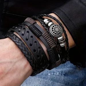 Vintage Leather Woven Bracelets Fashionable Charm for Men