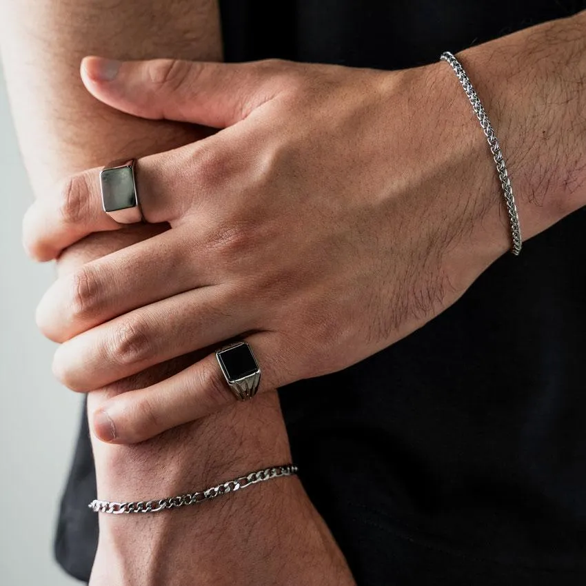 Vintage Signet Ring - Silver & Black Stone