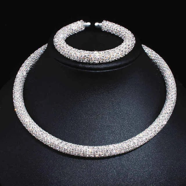 Wedding Jewelry Maxi Crystal Collar Necklace Jewelry Set for Women with Rhinestone