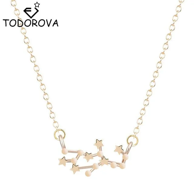 Women Long Chain Zodiac Sign 12 Constellation Star Choker Necklaces Necklaces