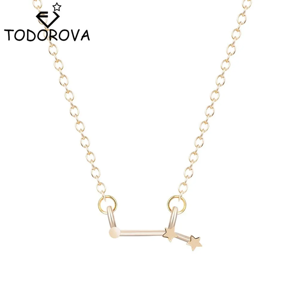 Women Long Chain Zodiac Sign 12 Constellation Star Choker Necklaces Necklaces