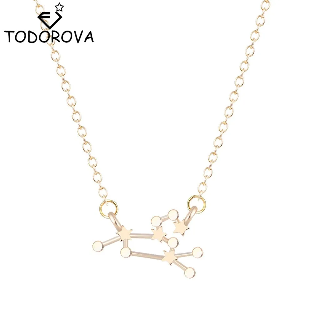 Women Long Chain Zodiac Sign 12 Constellation Star Choker Necklaces Necklaces