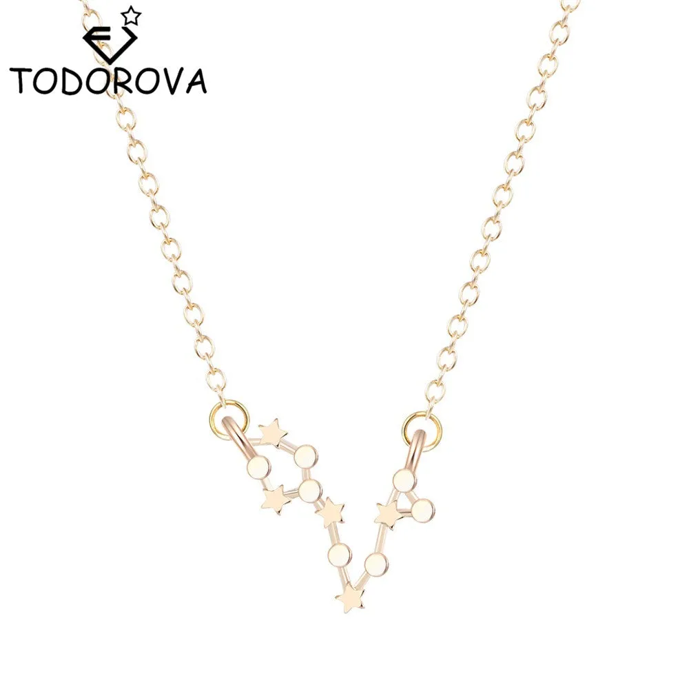 Women Long Chain Zodiac Sign 12 Constellation Star Choker Necklaces Necklaces