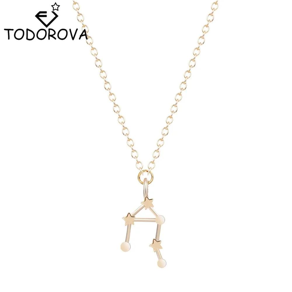 Women Long Chain Zodiac Sign 12 Constellation Star Choker Necklaces Necklaces