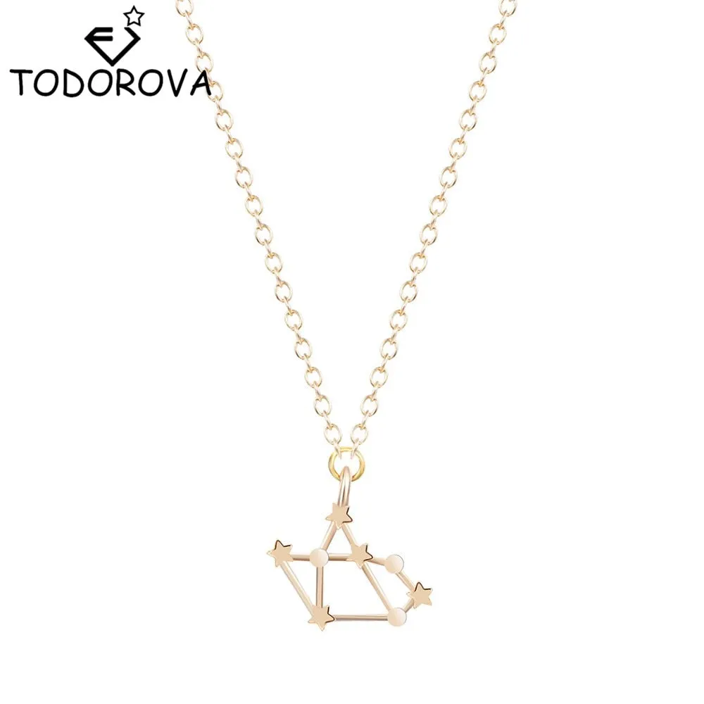 Women Long Chain Zodiac Sign 12 Constellation Star Choker Necklaces Necklaces