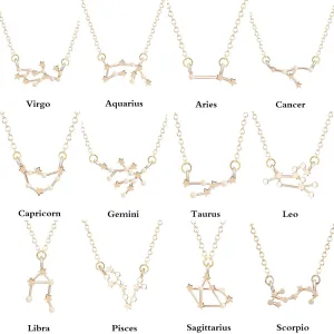 Women Long Chain Zodiac Sign 12 Constellation Star Choker Necklaces Necklaces