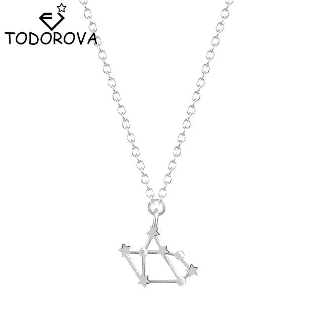 Women Long Chain Zodiac Sign 12 Constellation Star Choker Necklaces Necklaces