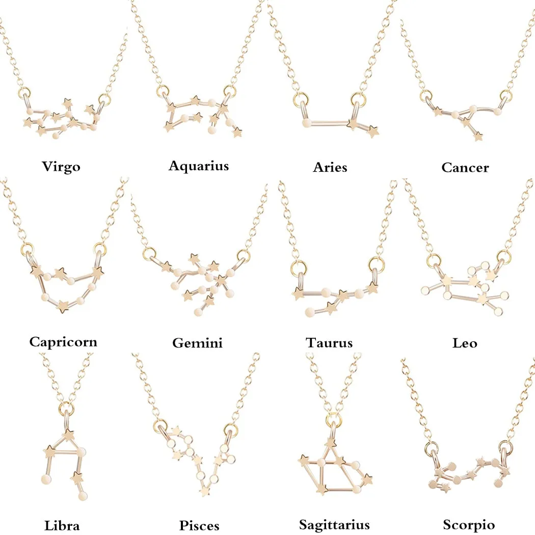 Women Long Chain Zodiac Sign 12 Constellation Star Choker Necklaces Necklaces