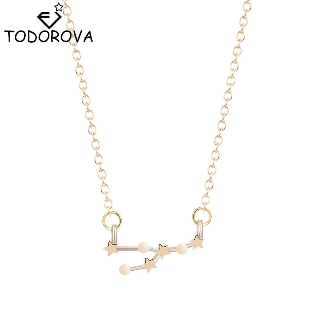 Women Long Chain Zodiac Sign 12 Constellation Star Choker Necklaces Necklaces