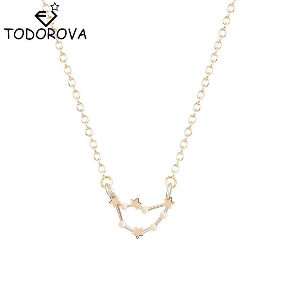 Women Long Chain Zodiac Sign 12 Constellation Star Choker Necklaces Necklaces