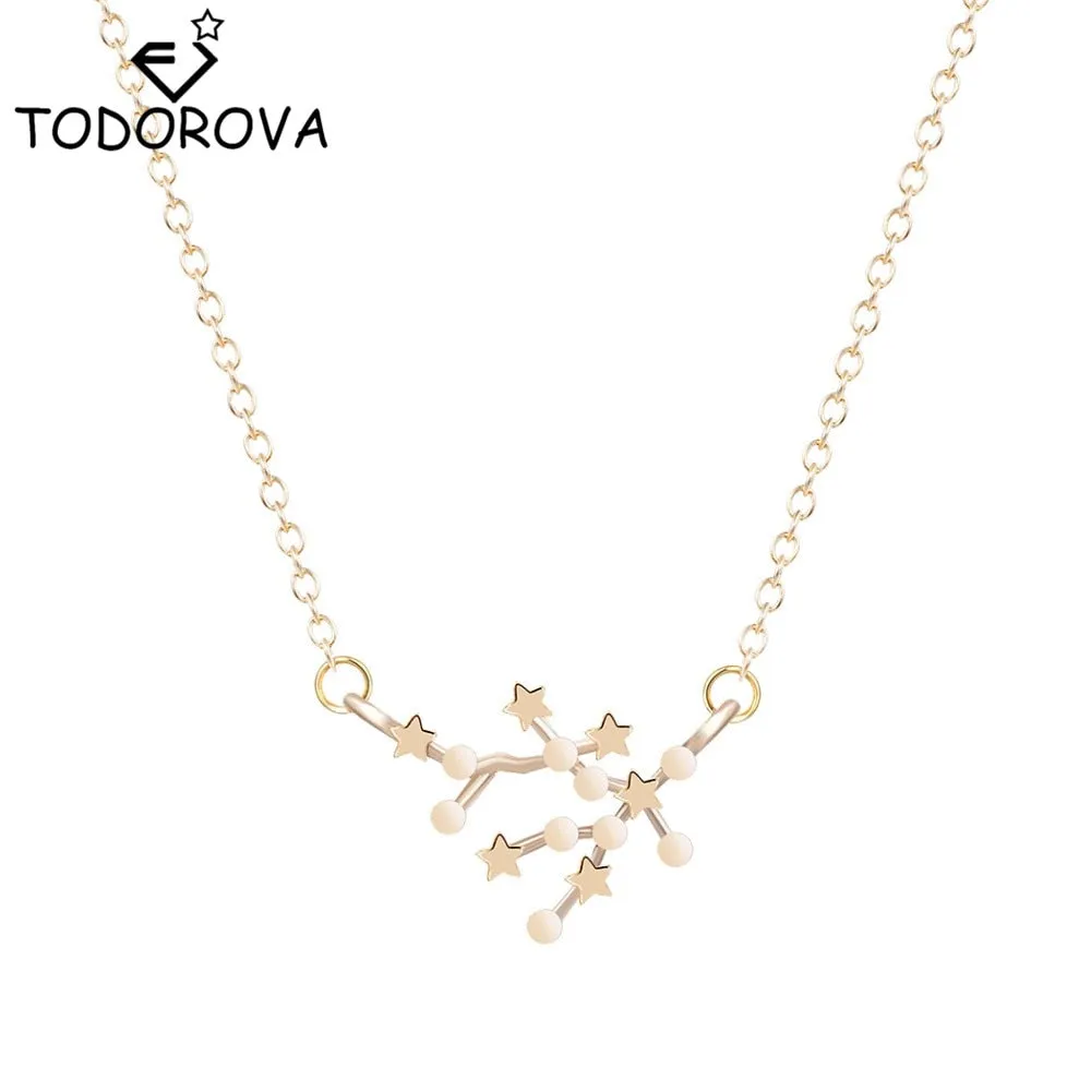 Women Long Chain Zodiac Sign 12 Constellation Star Choker Necklaces Necklaces