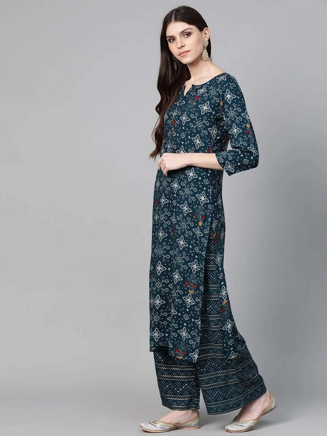 Women Navy Blue Bandhej Kurta Set