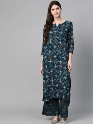 Women Navy Blue Bandhej Kurta Set