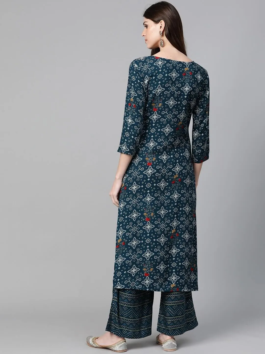 Women Navy Blue Bandhej Kurta Set