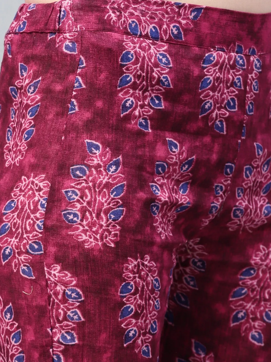 Women Pink & Burgundy Solid Kurta Set