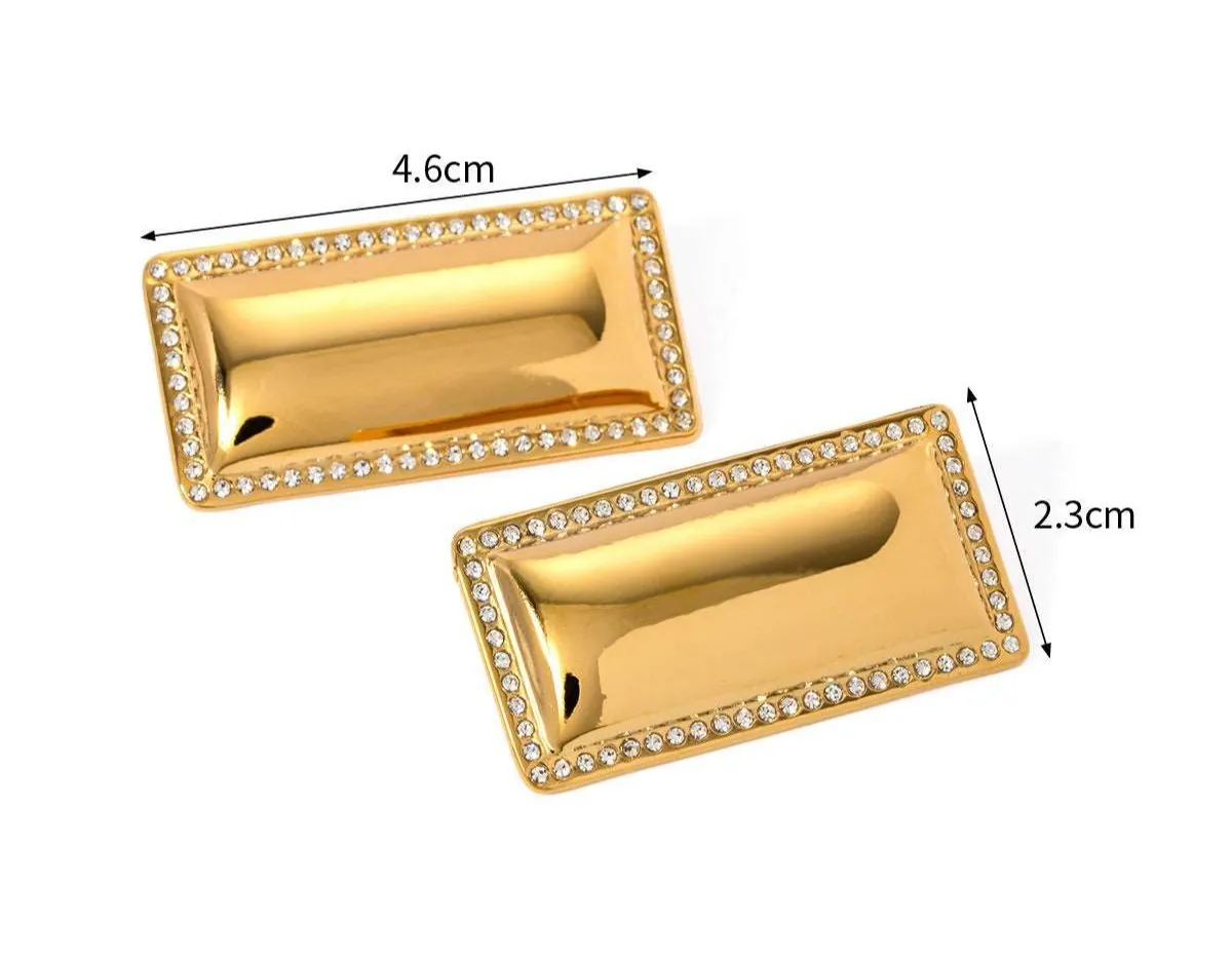 Women's Stainless Steel Inlaid Diamond Glossy Rectangular Shape Earrings