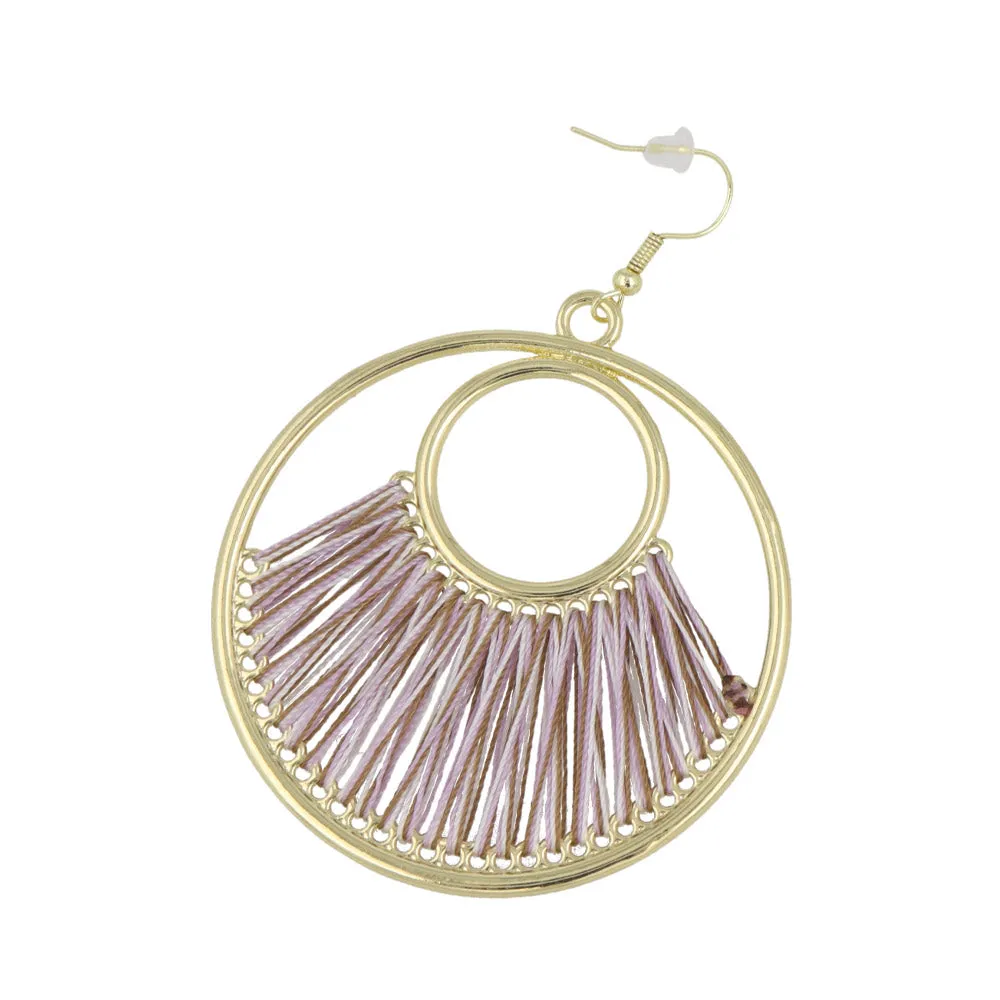 Woven Thread Circle Drop Earrings