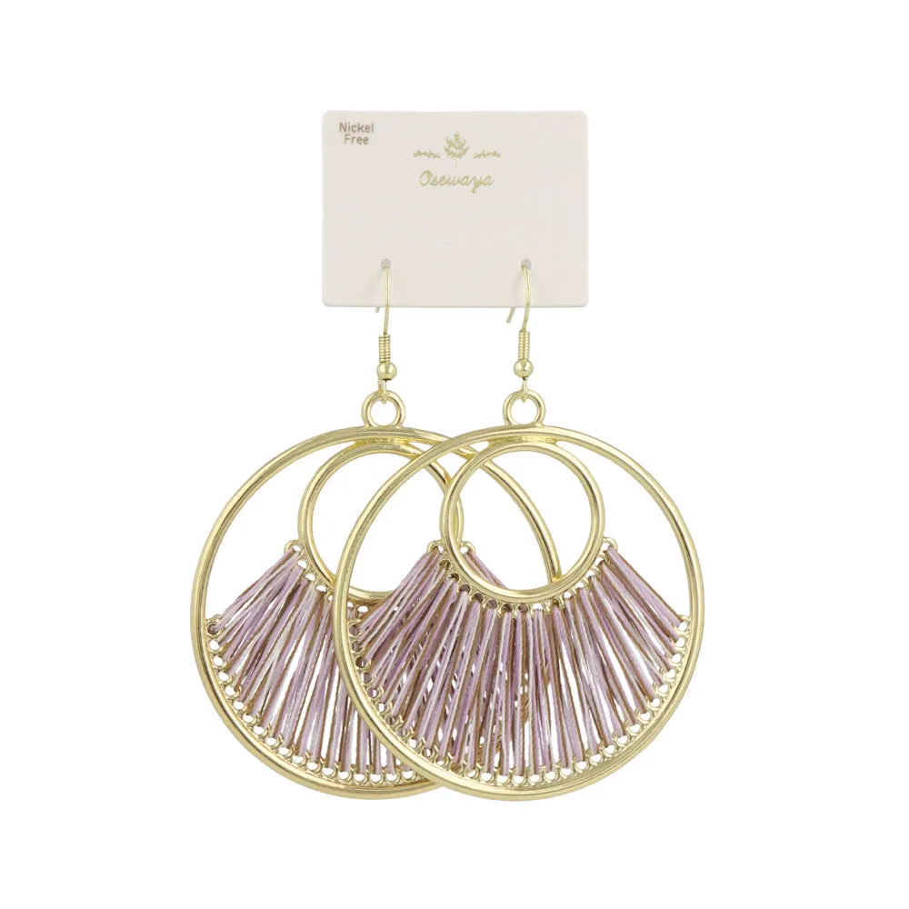 Woven Thread Circle Drop Earrings