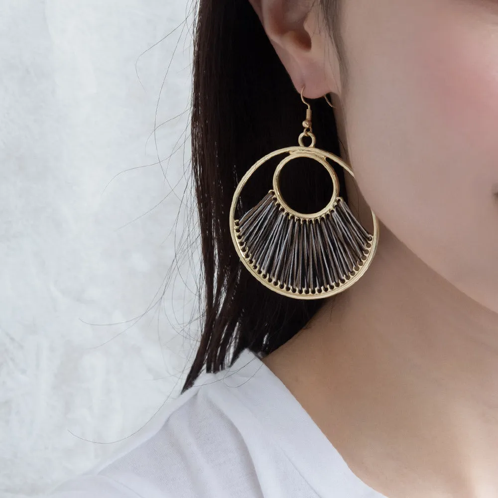 Woven Thread Circle Drop Earrings