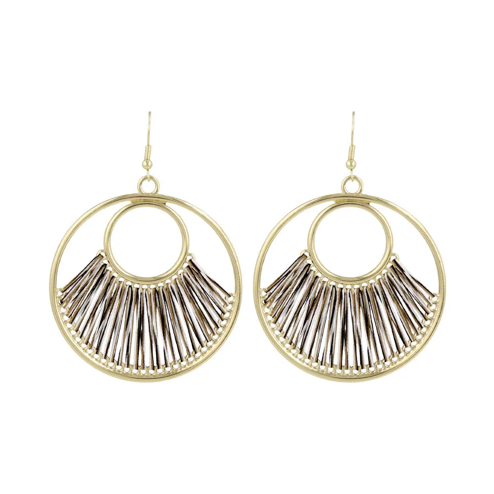 Woven Thread Circle Drop Earrings