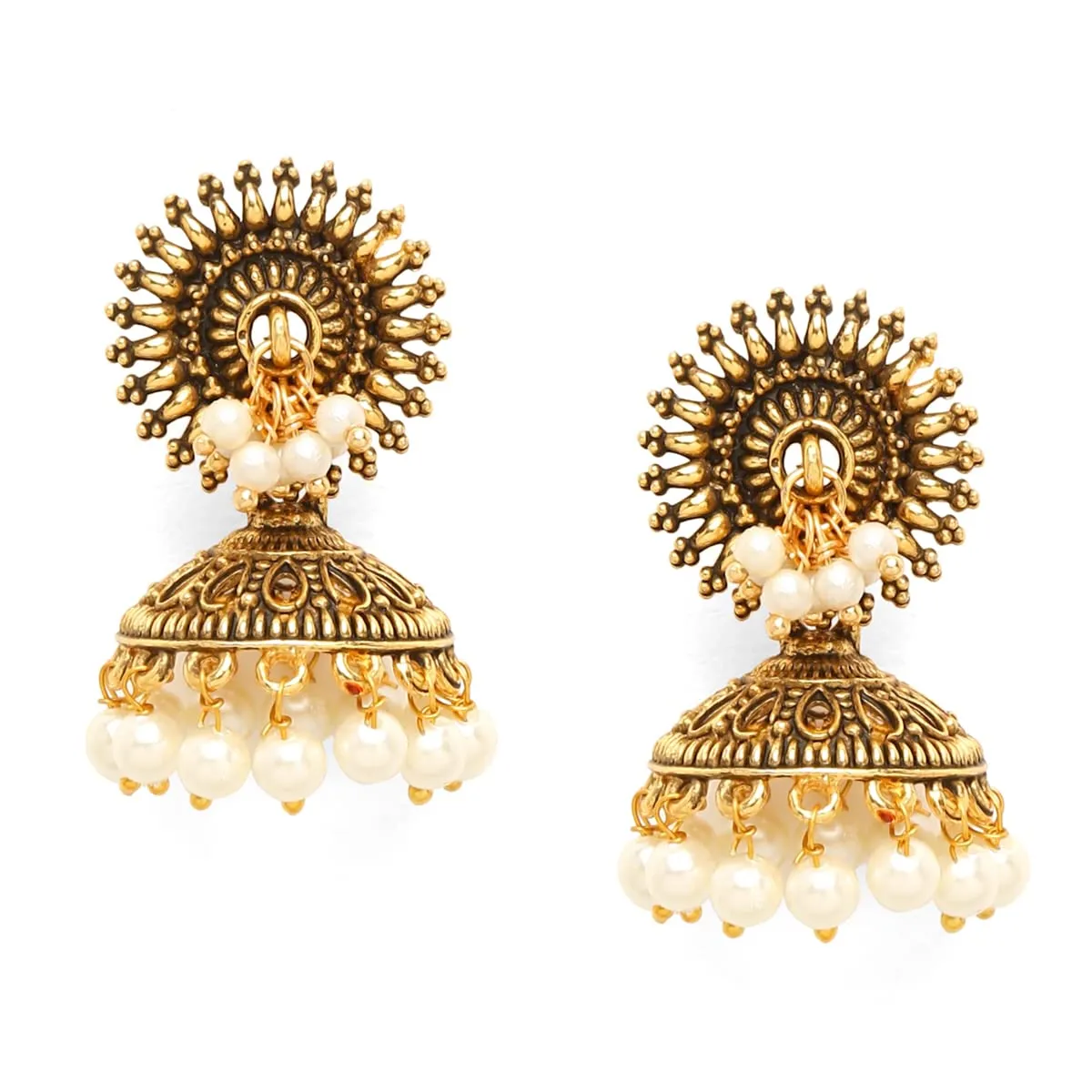 Yellow Chimes Earrings for Women Oxidised Gold Plated Peacock Designed Crystal studded Beads Drop Chandbali Drop Earrings for Women and Girls (ER 5)