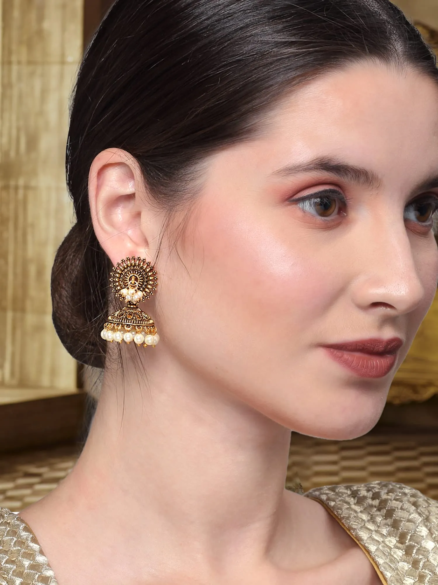 Yellow Chimes Earrings for Women Oxidised Gold Plated Peacock Designed Crystal studded Beads Drop Chandbali Drop Earrings for Women and Girls (ER 5)